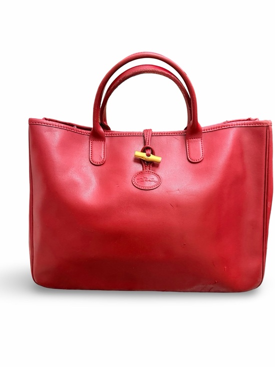 Longchamp Handbags - Vintage Longchamp Roseau Red Leather Tote Bag Clasp Handbag